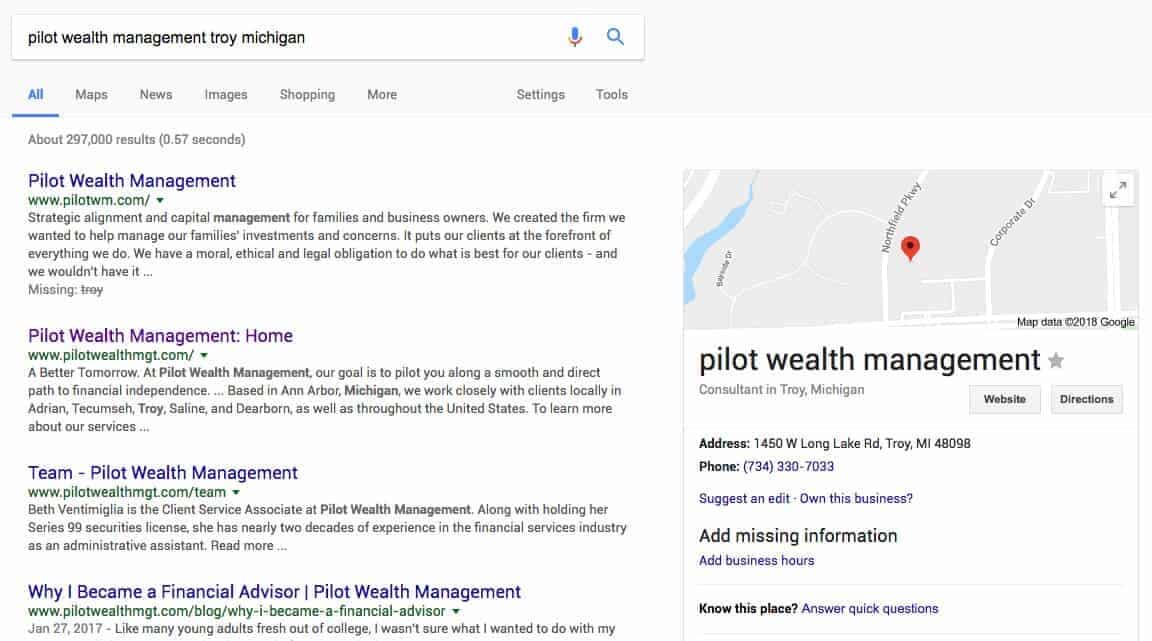 SEO for Financial Advisors Search Results