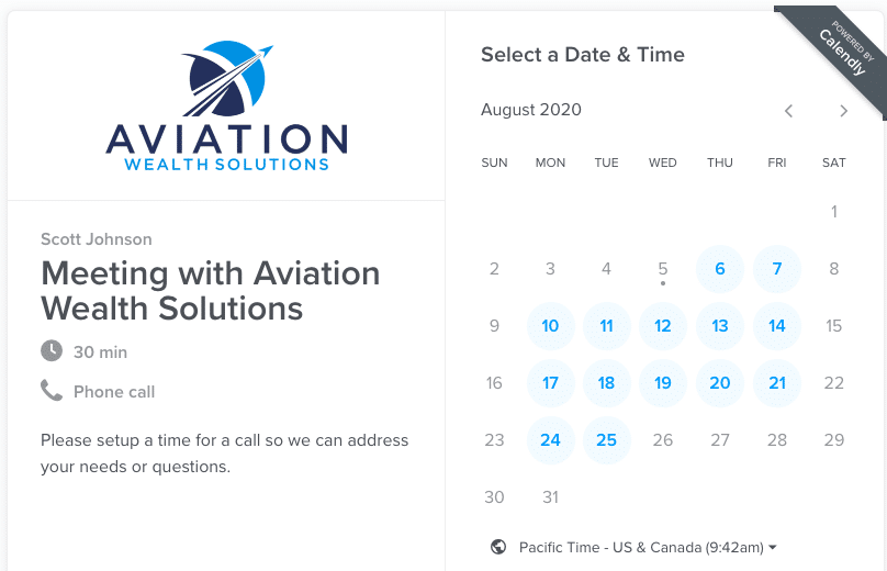 Aviation Wealth Solutions Calendar
