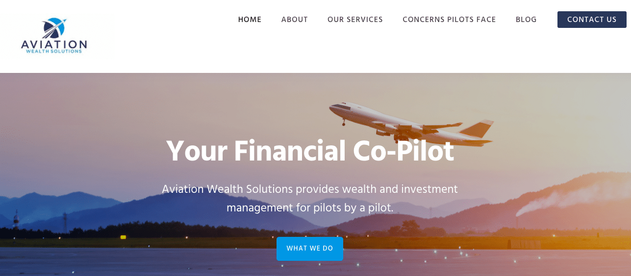 Aviation Wealth Solutions Website home page