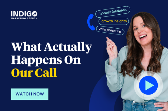 Indigo Marketing Director of Marketing pointing to a phone with three callouts showing what actually happens on our call.